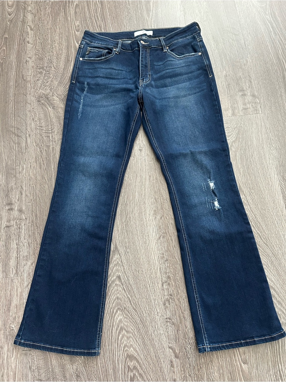 KanCan Dark Blue Flare Jeans with Subtle Distressing